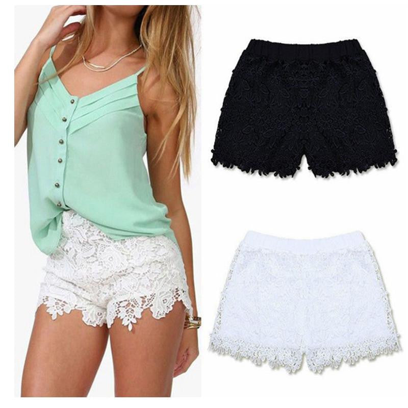 Women Lace Shorts Fashion Cotton Floral Lace Crochet Mini Shorts Leisure Short Trousers Plus Size S-XXXL