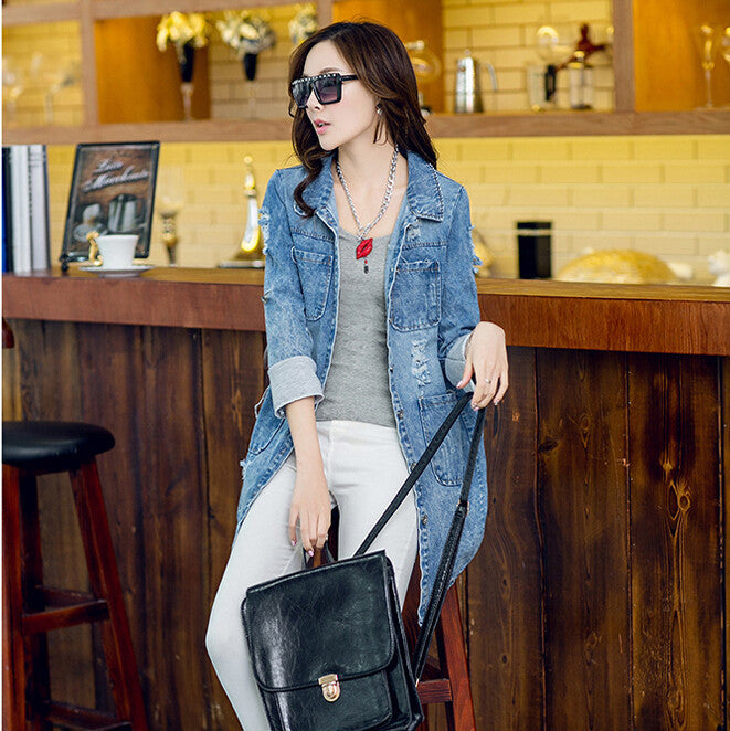 fashion women Cowboy coats Clothing half sleeve A-line long leisure female brand jaqueta women coat trench