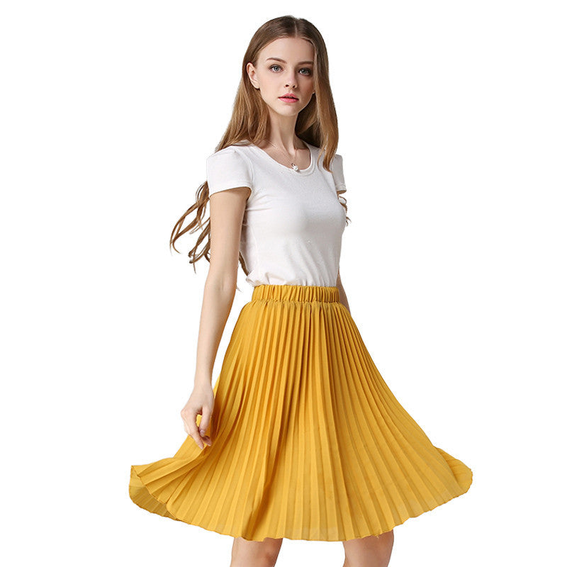 8 Colors women chiffon pleated skirt vintage high waist tutu skirts womens saia midi rokken summer style jupe femme - CelebritystyleFashion.com.au online clothing shop australia