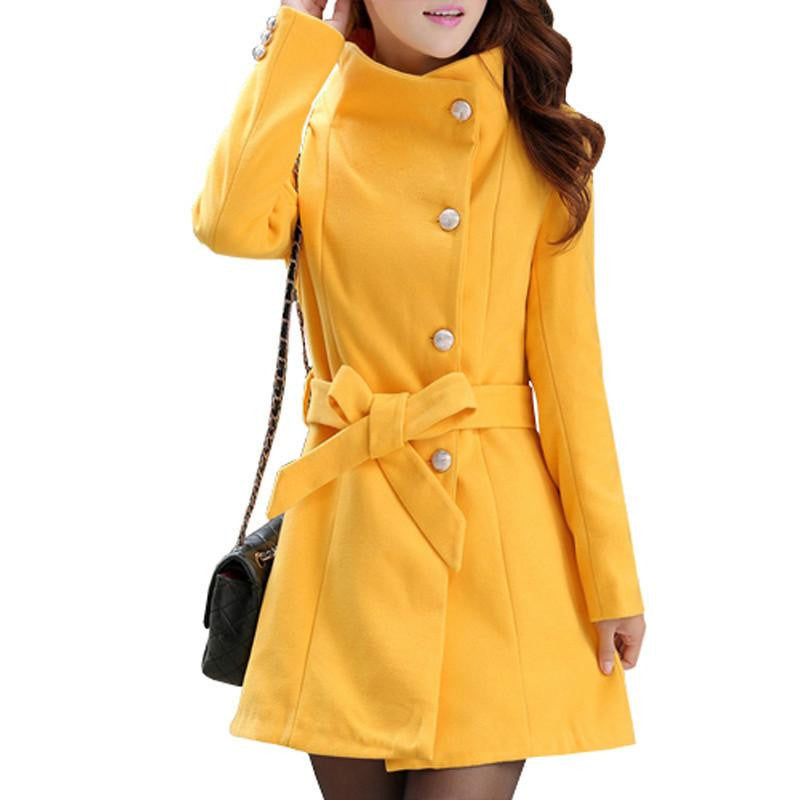 Women Trench Coat Warm Long Outwear OL Work Suits Turn Down Collar Elegant Belt Ladies Coat