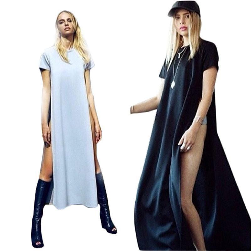 Dress T Shirt Dress For Women With Side Slit Summer Fashion Brief Ladies Casual Clothes Maxi Dress C84