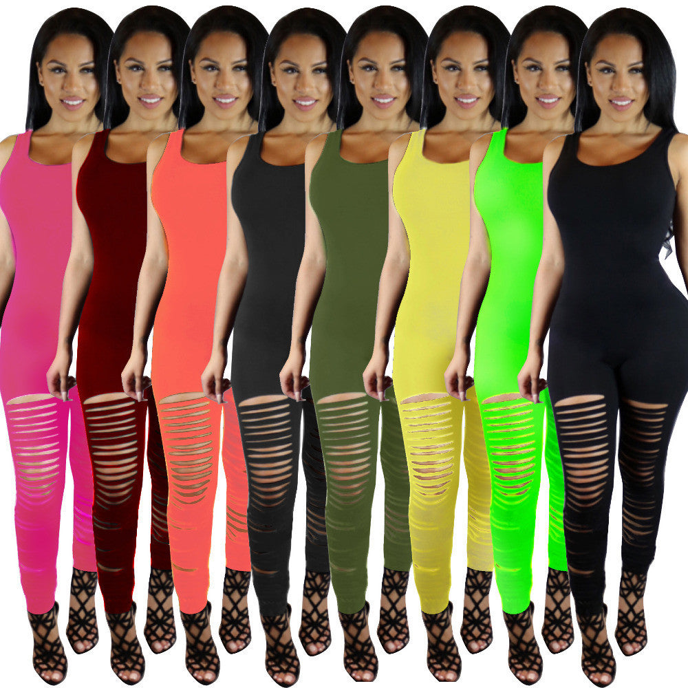 Online discount shop Australia - Jumpsuit Sexy Overalls Sleeveless Hole Solid Rompers Womens Jumpsuits Bodycon Elegant Bodysuit