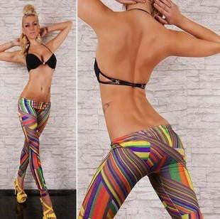 Women Seamless Side Leggings Irregular Colored Stripes Jeggings Casual Pants