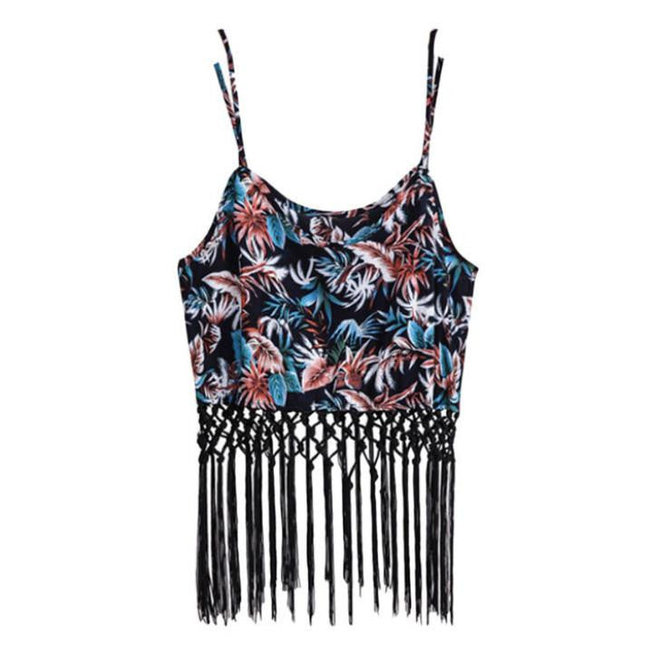 Online discount shop Australia - Amazing Fashion Flower  Style Women Vest Tank Top Tassel Clothes Sexy Crop Top