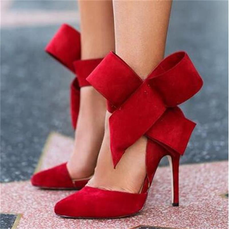 Plus Size Shoes Women Big Bow Tie Pumps Butterfly Pointed Shoes Women High Heels Wedding Shoes advisable