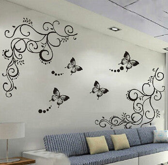 Online discount shop Australia - 3D black butterfly flower wall sticker home decor poster flora butterflies TV wall beautiful decoration