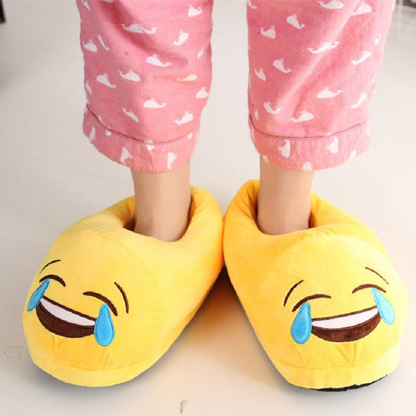 Online discount shop Australia - Emoji Shoes Yellow Cotton Plush Emoji Slippers Creative Funny Home Soft Shoes