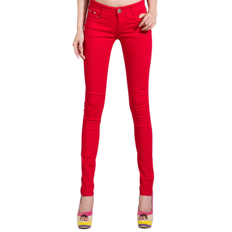 Online discount shop Australia - Fashion Pencil Jeans Woman Candy Colored Mid Waist Full Length Zipper Slim Fit Skinny Women Pants WKP004