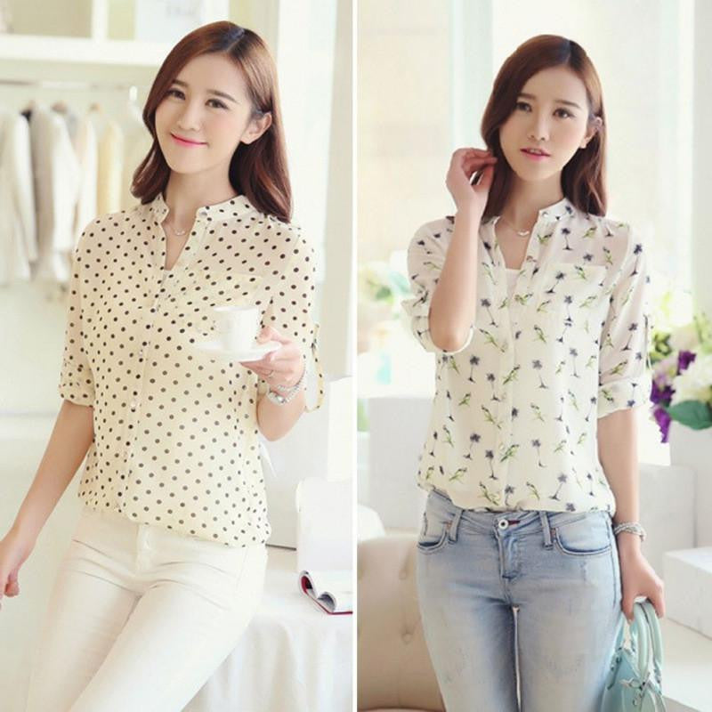 Women Girl Long Sleeve Chiffon Shirt OL Lady Casual Blouse Tops S-XL
