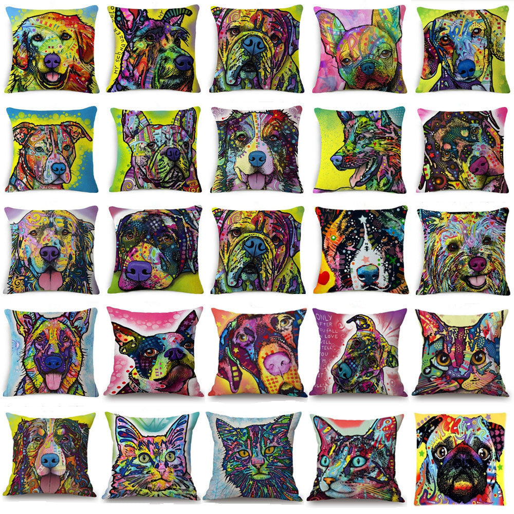 Online discount shop Australia - Colorful Oil Painting Cushion Cover 45x45CM (18x18IN) Cute Dogs & Cats Pillow Cover Pillow Case Home Decor