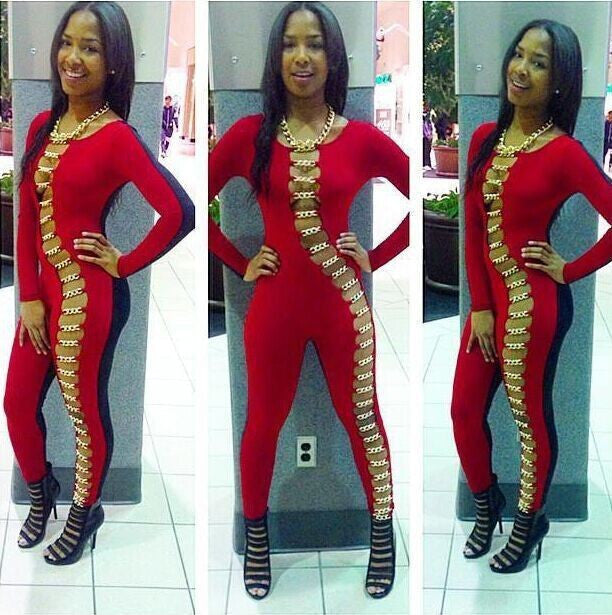 Chain Cross Hollow Out Bodysuit Sexy Night Clubwear -  - 3