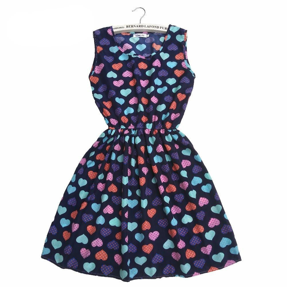 Women casual Bohemian floral leopard sleeveless vest printed beach chiffon dress nz18
