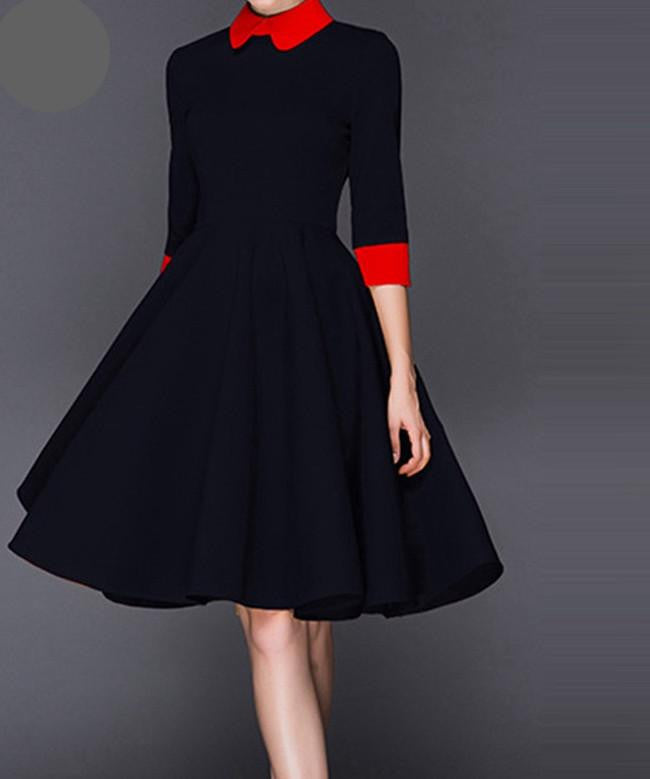 Sisjuly Pleated Dresses Elegant Women Color Yellow Block Lapel Half Sleeve Slim Day Party Dress