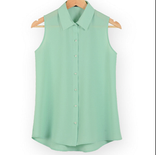 fashion work wear office tops turn down sleeveless women chiffon shirt slim shirts colors