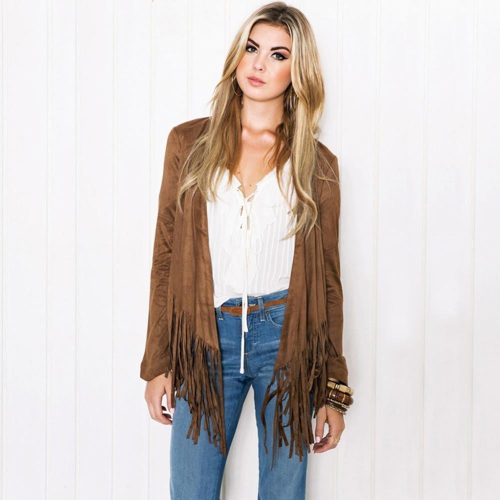 Women's Casual Long Sleeve Tassel Cardigan Sweater Jacket Coat Outwear