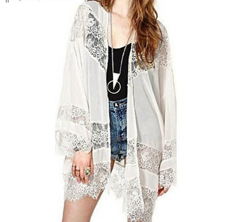 Womens Casual Vintage Cardigan Lace Crochet Chiffon Loose Outwear Blouse Tops Plus Size S-5XL