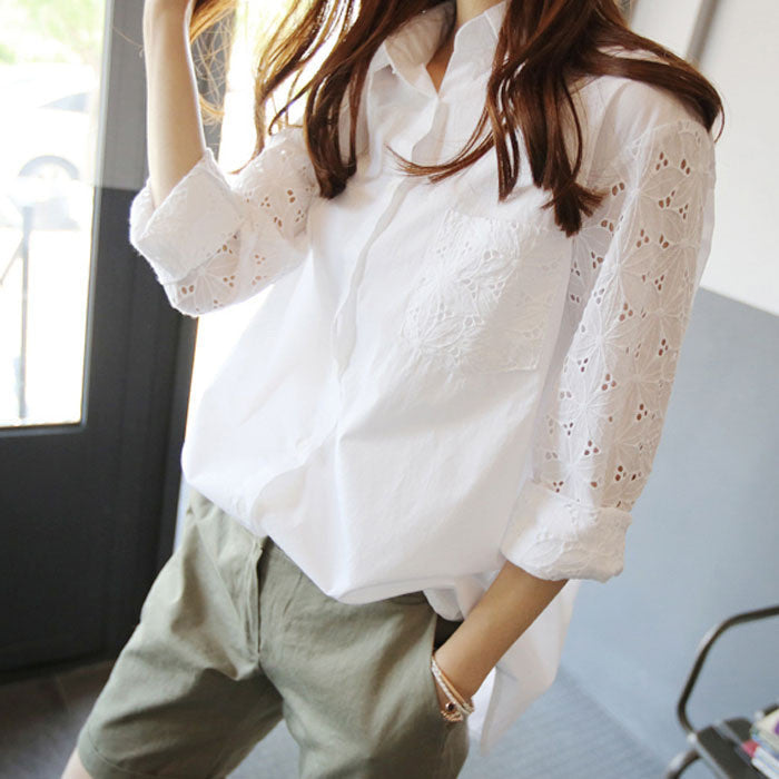 Online discount shop Australia - Fashion Casual Women Blouses Women Shirts Female Lace Blouse Ladies Top