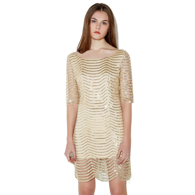 Online discount shop Australia - Lace Sequin Racer back dress Half sleeve women Party dresses