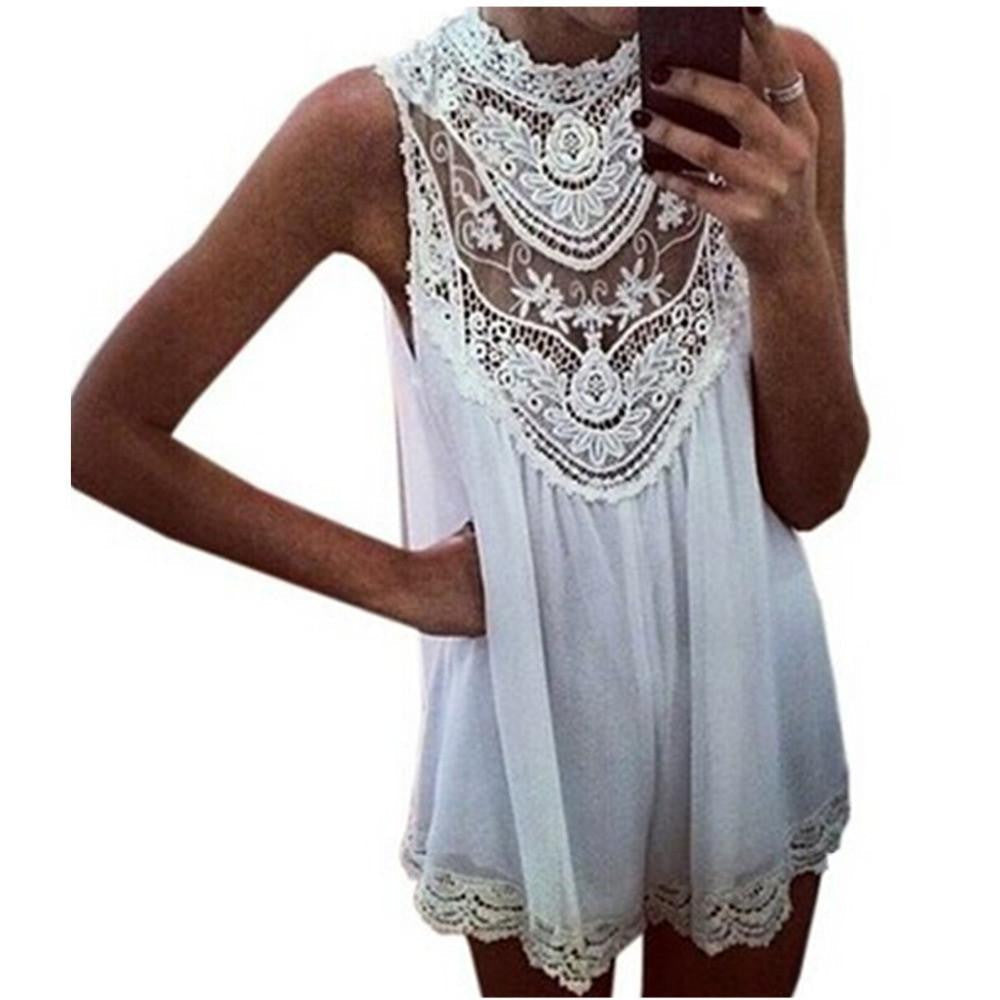 Women Black White Sleeveless Lace Crochet Summer Dresses Hollow Out Mini Dress Fashion Short Dresses S-4XL Vestidos