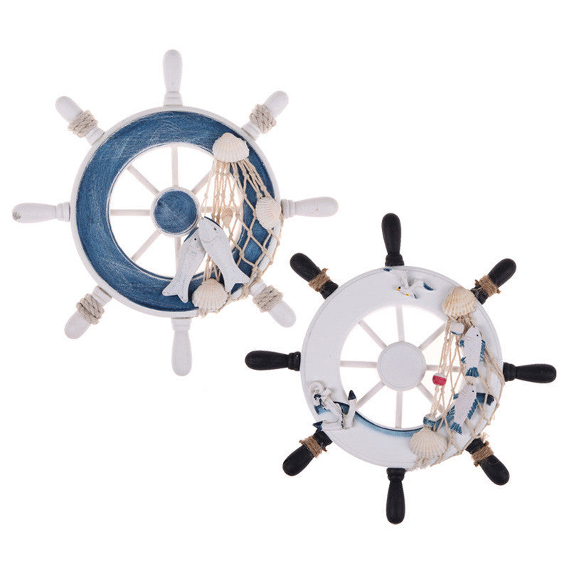Online discount shop Australia - Decorative Wooden Ship Rudder 9"Beach Wooden Boat Ship Rudder Fishing Net Home Wall Stickers Nautical Decoration Blue White