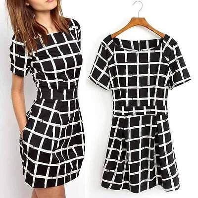Women's Short Sleeve Bodycon Short Sleeved Plaid Party Bud Mini Dress