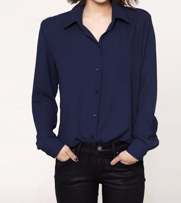 Online discount shop Australia - Fashion Women casual tops Long Sleeve Chiffon Shirt Blouse Simple women's plus size