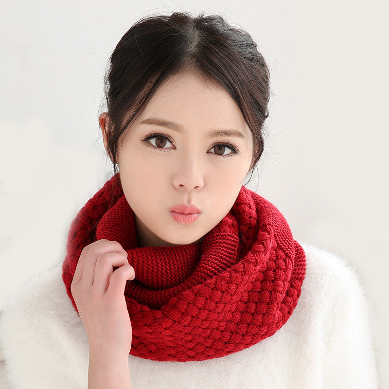 knitted scarf women Fashion Pure neck Woolen Scarf Autumn Winter Scarf Women Warm shawls 2 Circle Cable Knit Long Ring Scarf - CelebritystyleFashion.com.au online clothing shop australia