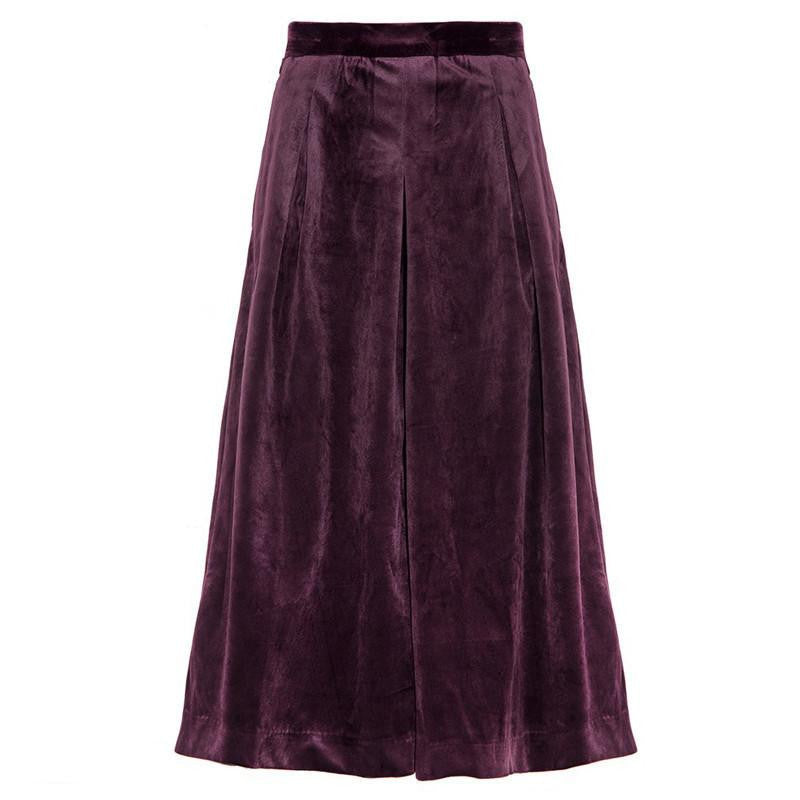 Womens Fashion High waist Velvet Wide leg Pants Loose Office lady Pockets