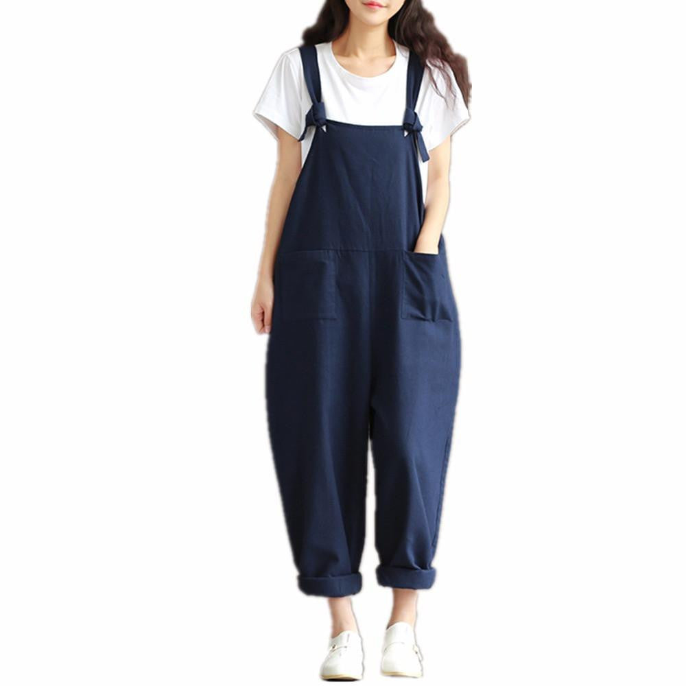 women's Jumpsuits Vintage Rompers Plus Size Salopette Bib Short Brushed Casual elegant Cotton Linen Pants Overalls