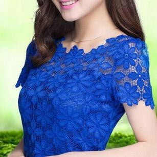 Women Lace Crochet Shirt Tops Short Sleeve O-Neck Lace Blouse Shirts Floral Casual Top