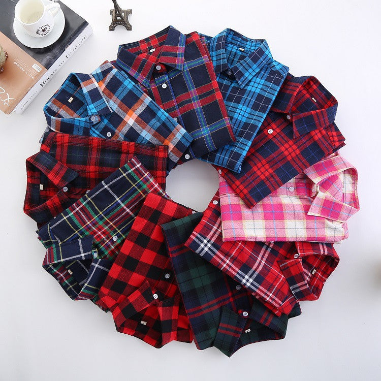 Online discount shop Australia - Fashion Plaid Shirt Female College style women's Blouses Long Sleeve Flannel Shirt Plus Size Cotton Office tops