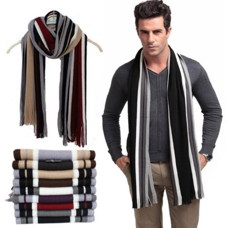 Online discount shop Australia - Designer scarf men striped cotton scarf female & male brand shawl wrap knit cashmere bufandas Striped scarf with tassels
