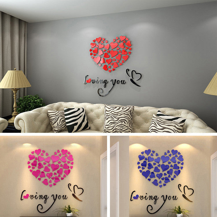 Romantic DIY Art 3D Acrylic Love Heart Wall Sticker Bedroom Living Room wedding decoration wall stickers muraux wallpaper Y3