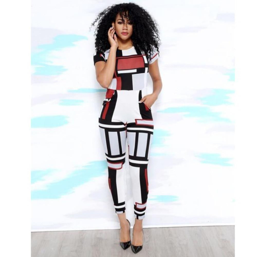 Club Jumpsuits Short Sleeve Print Back Zip Rompers Womens Jumpsuit Bodycon Elegant Jumpusits For Women