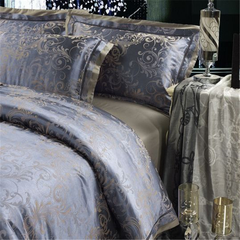 Online discount shop Australia - Luxury Silk Bedding Set Embroidery Bed Linens Tencel Satin Bed Sheet Set Jacquard Bedclothes Full/Queen/King Size Bed cover