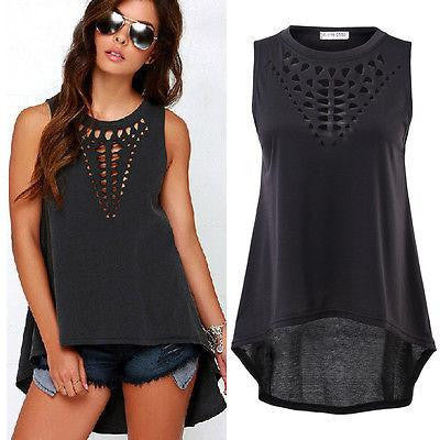 Women Retro Hollow Tank Tops Vest Top Sleeveless Casual Loose Shirt