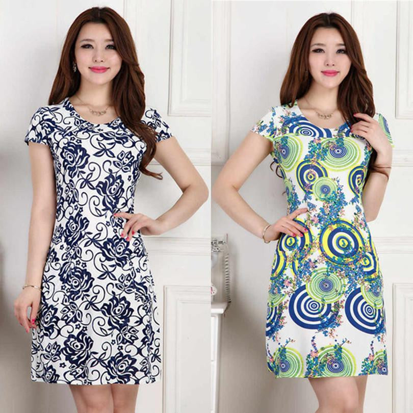 Women Slim Tunic Milk Silk print Floral dress Casual style Plus Size sexy bodycon sundress