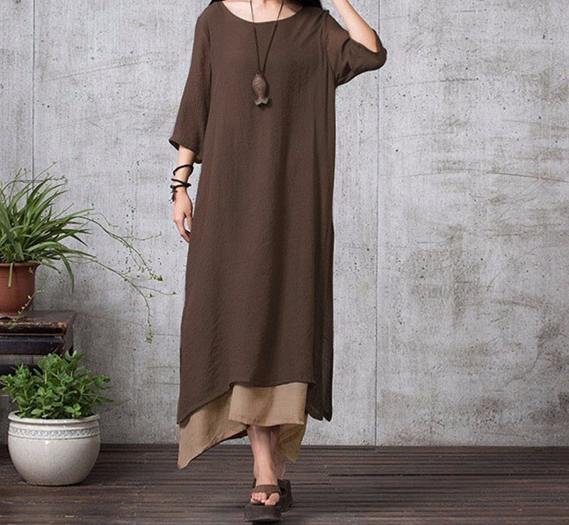 Online discount shop Australia - Cotton Linen Vintage Dress Summer Autumn Women Casual Loose Boho Long Maxi Dresses Vestidos Plus Size