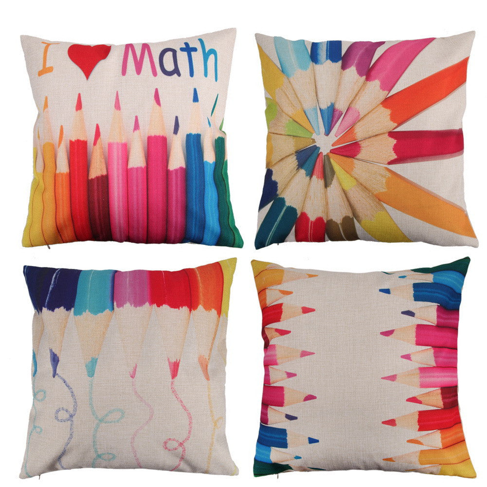 Online discount shop Australia - Fashion Natural Creative Pencil Pattern Cotton Pillow Cushion With Hidden Zip 45cm * 45cm * 1cm Home Textile