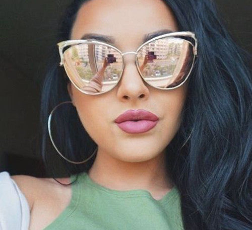 High Quality Cat Eye Female Sunglasses Gold Metal Gafas de sol Reflective Summer Pink Glasses Vintage Sexy Occhiali da sole - CelebritystyleFashion.com.au online clothing shop australia