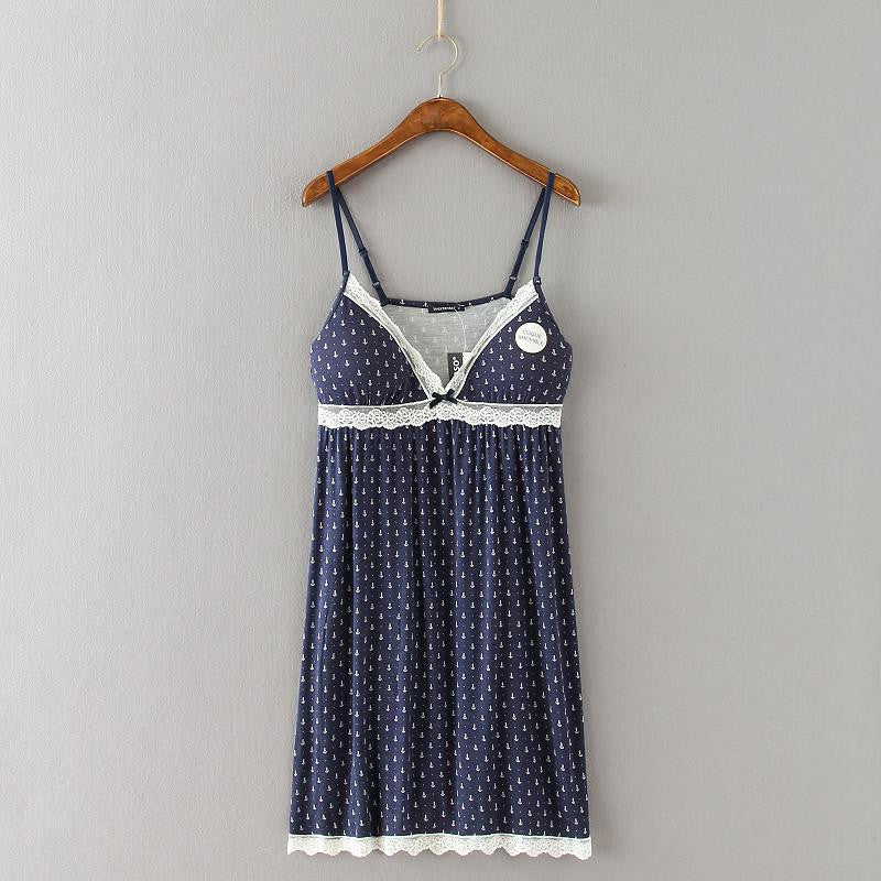 Women Nightdress Women Lace HOT PINK Spaghetti Strap Nightgown Cute Lounge for Women Dark Blue Print Sleep Dress S M L XL