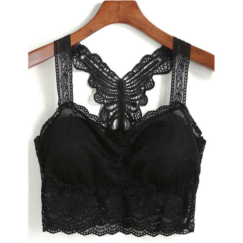 Online discount shop Australia - Lace Tops Women  Sexy Brand New Female Top Casual Black Spaghetti Strap Butterfly Crop Lingerie