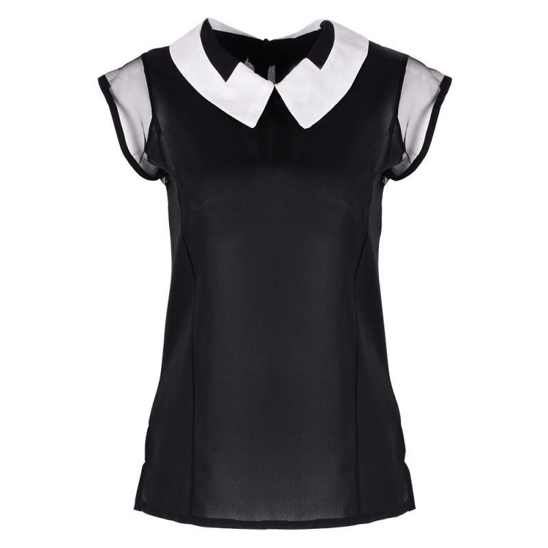 Women Loose Chiffon blouses Sleeveless Vest White Black Tops Blouse