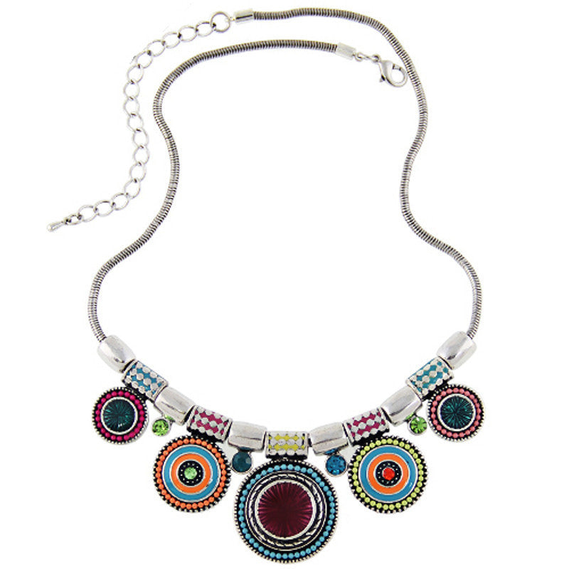 Choker Necklace Fashion Ethnic Collares Vintage Silver Plated Colorful Bead Pendant Statement Necklace For Women Jewelry