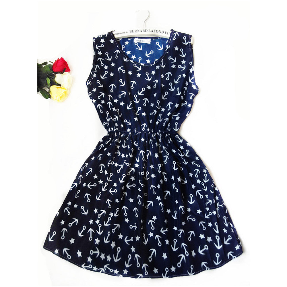Online discount shop Australia - Fashion casual Women vestidos Sleeveless Round Neck Florals Print Dress Saias Femininas Summer Clothing