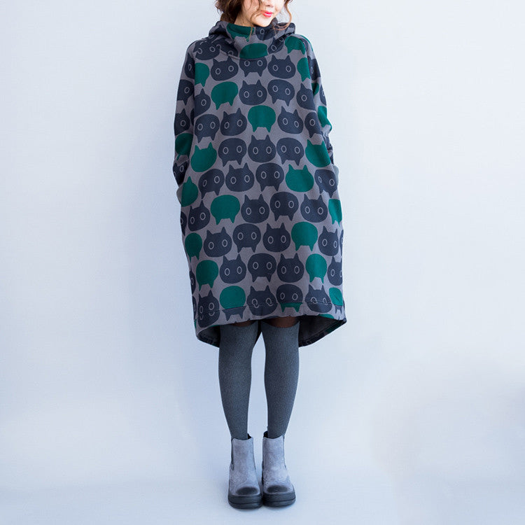 Online discount shop Australia - Autumn&winter New Fashion Korean Style Plus Size Women Brand Clothing Thicken Cotton casual Knee-length Print Dress H207