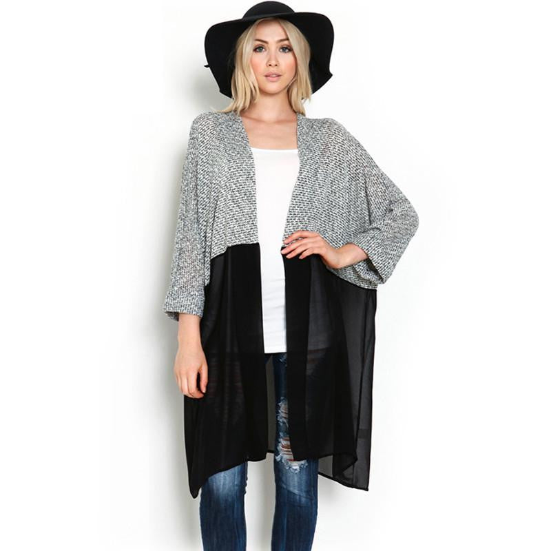 Women Knitted Chiffon Blouse Shirt Female Long Casual Chiffon Cardigans Kimonos