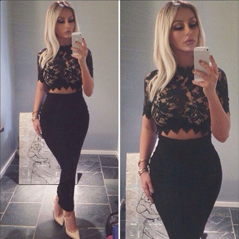 Floral Lace Sheer Crop Top -  - 2