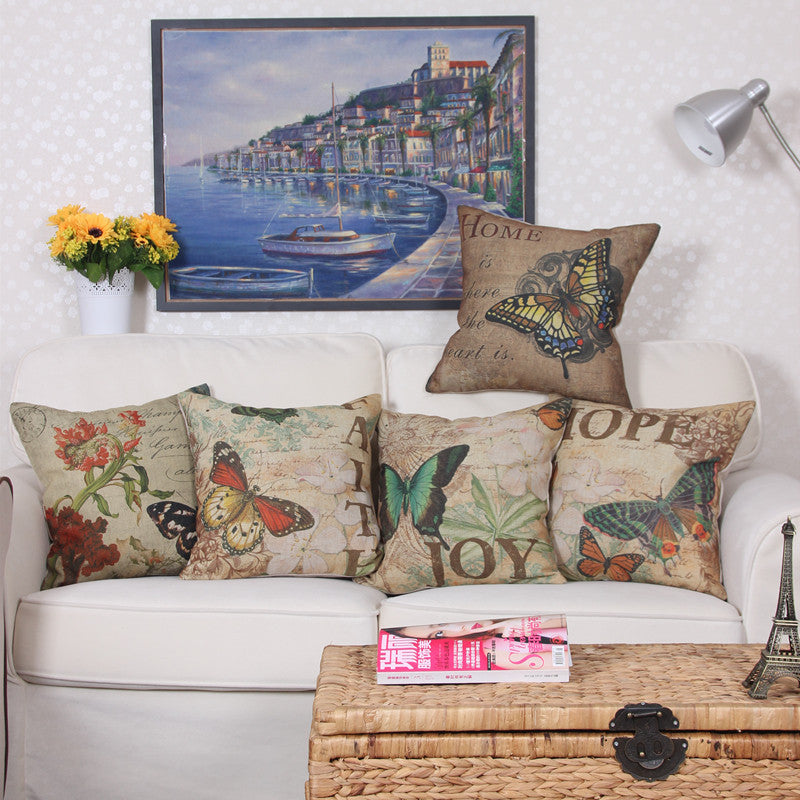 Online discount shop Australia - American country Linen Butterfly Cushion Cover Sofa Decorative Linen Vintage Throw Pillows Case Waist Pillow