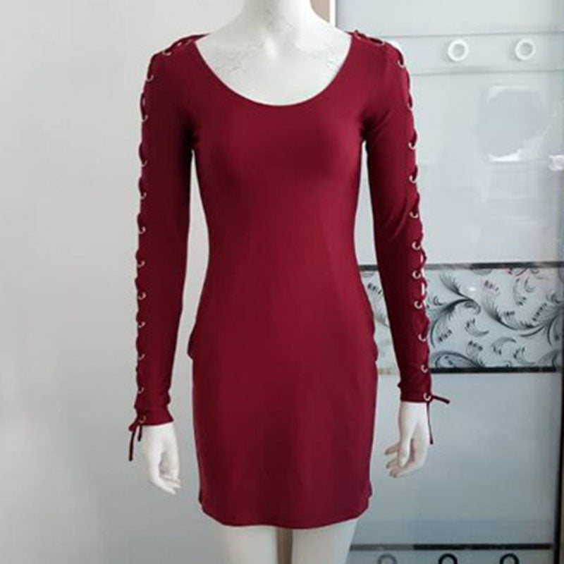 Rivet Criss Cross Patchwork Tight Dress -  - 3